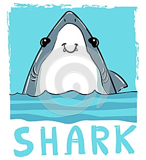 Hand drawn graphic design with shark and inscription - Shark. Vector illustration