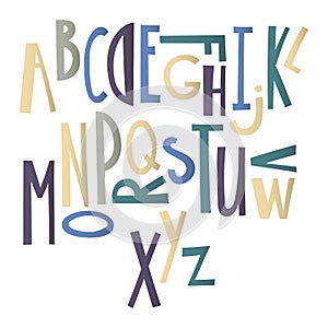 Hand drawn graphic font. Cartoon alphabet.