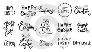 Hand drawn great Set Happy easter day sign. Big collection. Easter text. Grand set. Black color. Cute happy easter day simple