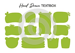 Hand drawn Green empty Textbox or speech bubbles isolated on white background. Hand-drawn quote poster Set. Blank text Frames