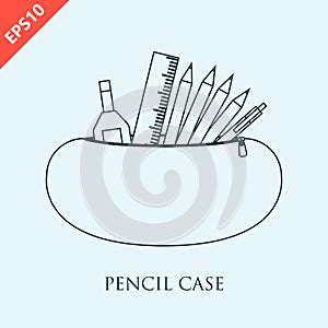 hand drawn green pencil case design vector flat isolated illustration