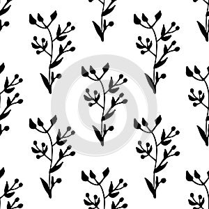 Hand drawn green seamless pattern with leafy ornaments