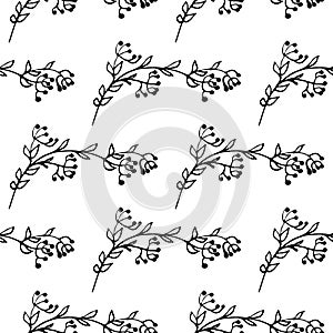 Hand drawn green seamless pattern with leafy ornaments