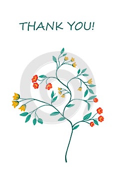 Hand drawn greeting floral card with wards Thank you. Thanksgiving day holiday tradition vertical card photo