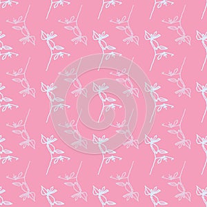 Hand drawn grey branches on pink background seamless repeat.