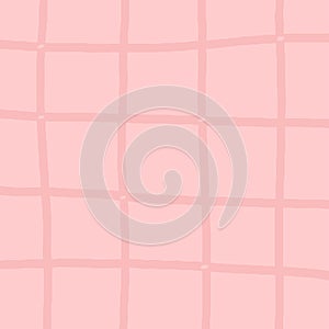 Hand drawn grid. doodle pink, red plaid pattern. Check, square background with texture. Line art freehand grid vector