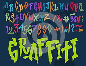 Hand drawn grunge font paint symbol design detailed vector alphabet graffiti text brush graphic ink.