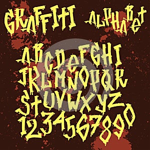 Hand drawn grunge font paint symbol design detailed vector alphabet graffiti text brush graphic ink.