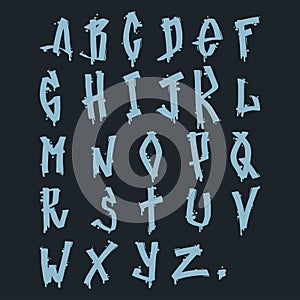 Hand drawn grunge font paint symbol design detailed vector alphabet graffiti text brush graphic ink.