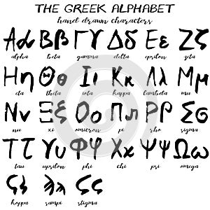 Hand drawn grunge greek alphabet