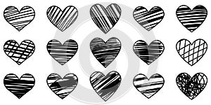 Hand drawn grunge heart elements, valentine clip art design set, doodle hearts