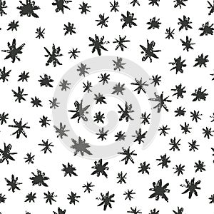 Hand drawn grunge stars seamless pattern. Black ink stains star wallpaper