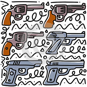 hand drawn gun doodle set