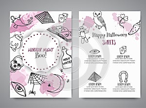 Hand drawn halloween brochure template. Horror night poster background. Spooky party invitation Vector