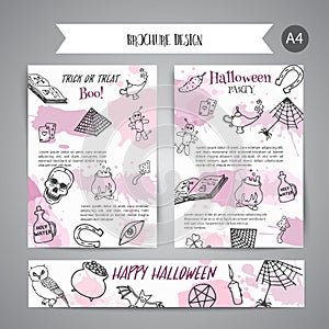 Hand drawn halloween brochure template. Horror night poster background. Spooky party invitation Vector