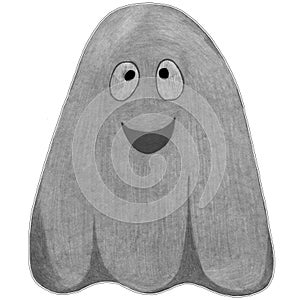 Hand Drawn Halloween Ghost Sticker Isolated on White Background.