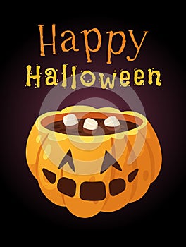 Hand drawn Halloween illustration Jack o Lantern. Creative Cartoon Style art work. Actual vector drawing food and drink for Party