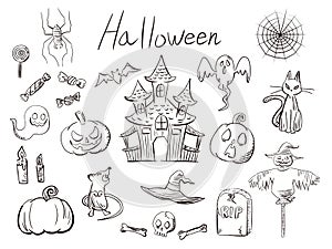 Hand drawn Halloween illustration set