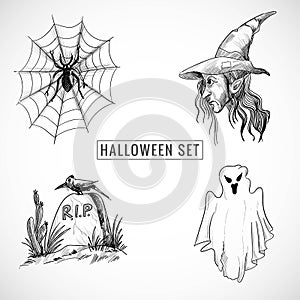 Hand drawn halloween set sketch design