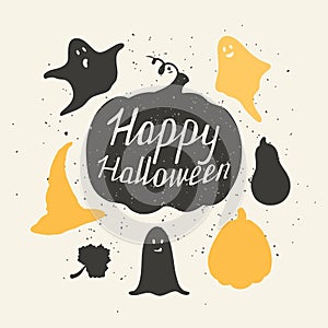 Hand drawn halloween silhouetts collection with photo