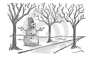 Hand drawn Halloween snowman made of pumpkins