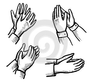 Hand drawn hand ovation sketch isolated icon set