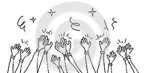 hand drawn of hands clapping ovation, applause. Hands up gesture on doodle style