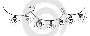 Hand drawn of hanging Bulb light idea. Symbol of idea, creativity, innovation, inspiration