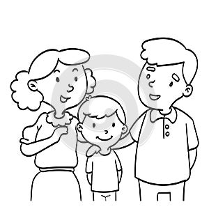 Hand drawn of Happy Family - line drawing illustration