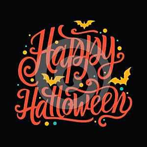 Hand-Drawn Happy Halloween Vector Illustration with Vibrant Orange Script