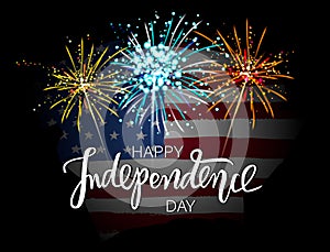 Hand drawn Happy Independence Day on flag and firecracker background