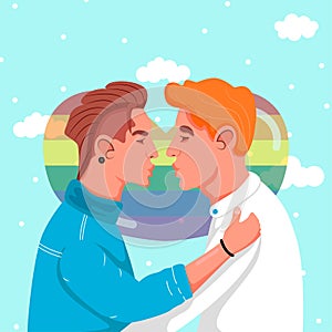 Hand Drawn Happy Kissing Gay Couple Pride Illustration