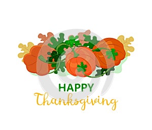 Hand drawn Happy Thanksgiving card with pumpkins. Illustration in bright colors