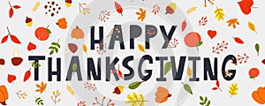 Hand drawn Happy Thanksgiving lettering typography poster. Celebration quotation for card, postcard, event icon logo or