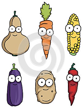 Hand drawn happy vegetable characters