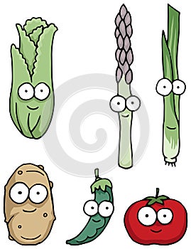 Hand drawn happy vegetable characters