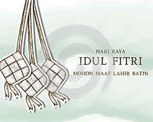 hand drawn hari raya idul fitri - eid al fitr mubarak illustration greeting card