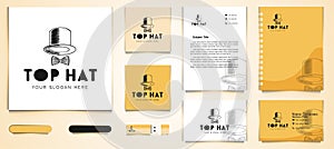 Hand drawn Hat and tie logo and business card branding template design inspiration Isolated On white Backgrounds