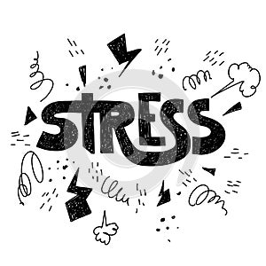 Hand drawn hatching lettering word stress in vector