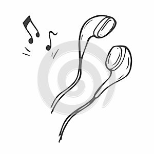 Hand drawn headphones and musical notes doodles electronic music vector concept. Sketch headphone music audio musical