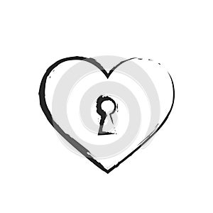 Hand drawn heart with keyhole. valentines day and love symbol. sketchy element for valentine`s day design