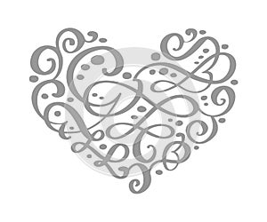 Hand drawn heart love valentine flourish separator Calligraphy designer elements. Vector vintage wedding illustration