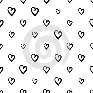 Hand Drawn Heart Seamless Pattern, Love Doodle Tile, Sketch Brush Hearts, Valentine Background