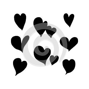 Hand drawn heart set. Love symbol. Vector illustration.