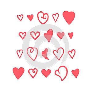 hand drawn heart sign vector, love symbols set illustration, doodle love icon