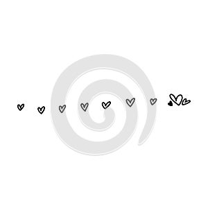 Hand drawn heart symbol divider border frame icon for love, romantic trendy doodle art for decoration background element