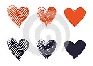 Hand drawn hearts. Design elements for Valentine's day. Collection of heart illustrations, Love symbol icon set