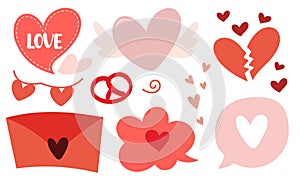 Hand drawn hearts doodles set vector