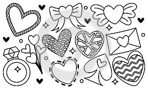 Hand drawn hearts doodles set vector