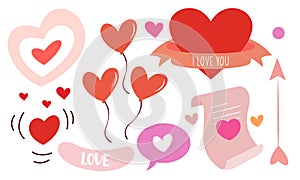 Hand drawn hearts doodles set vector
